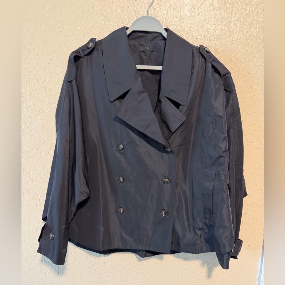 Ruti Double-Breasted Cropped Trench Jacket Small/Medium OVERSIZED Black